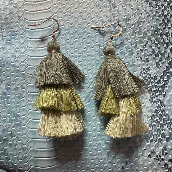 Jewelry - Bohemian Dangle Tassel Earrings Green Bronze Metal  Brand New